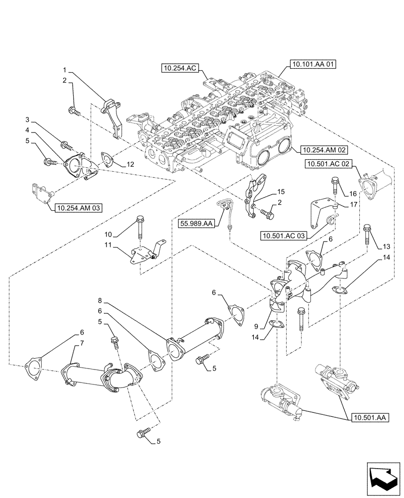 Схема запчастей Case AQ-6UZ1XASS01 - (10.501.AC[01]) - EXHAUST GAS RECIRCULATION, LINE (10) - ENGINE