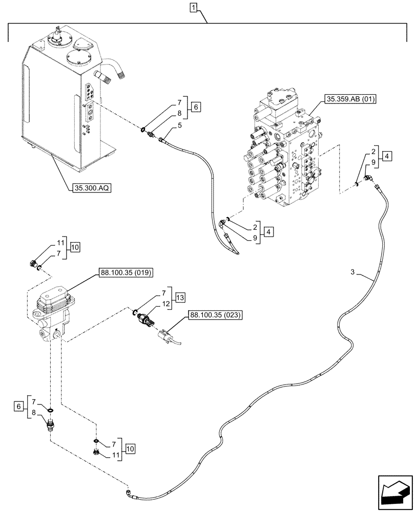 Схема запчастей Case CX300D LC - (88.100.35[022]) - DIA KIT, HAMMER CIRCUIT, W/ HYDRAULIC CONTROL, FOOT CONTROL VALVE, LINE, PRESSURE RELIEF VALVE, SENSOR (88) - ACCESSORIES