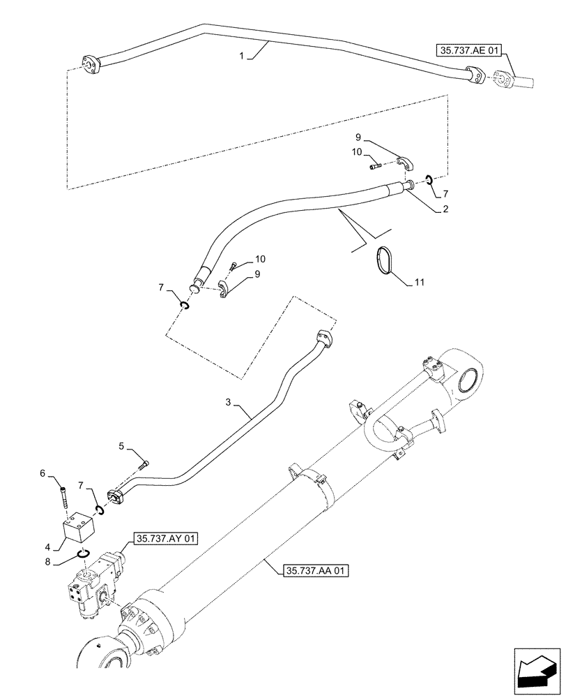 Схема запчастей Case CX500D LC - (35.737.BC[03]) - VAR - 481064 - ARM, CYLINDER, SAFETY VALVE, LINES (35) - HYDRAULIC SYSTEMS