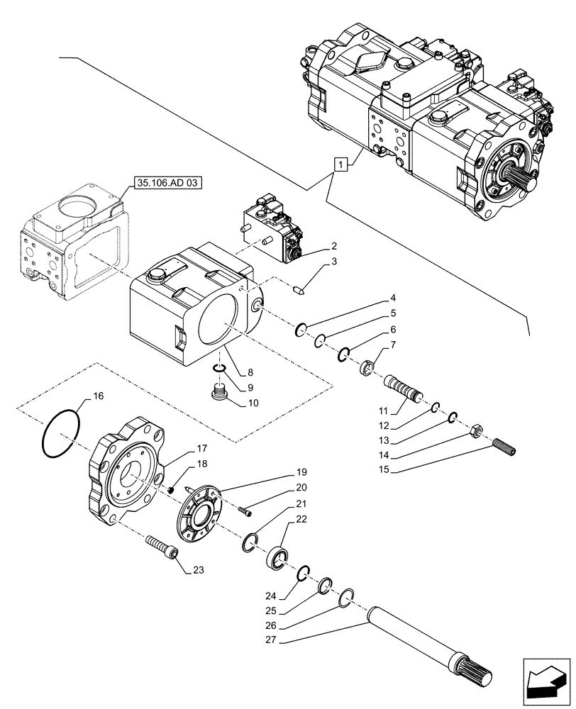 Схема запчастей Case CX500D LC - (35.106.AD[04]) - VARIABLE DELIVERY HYDRAULIC PUMP, COMPONENTS (35) - HYDRAULIC SYSTEMS