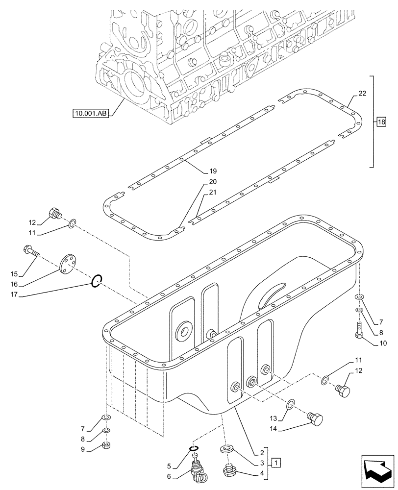 Схема запчастей Case AQ-6UZ1XASS01 - (10.102.AP) - ENGINE, OIL PAN (10) - ENGINE
