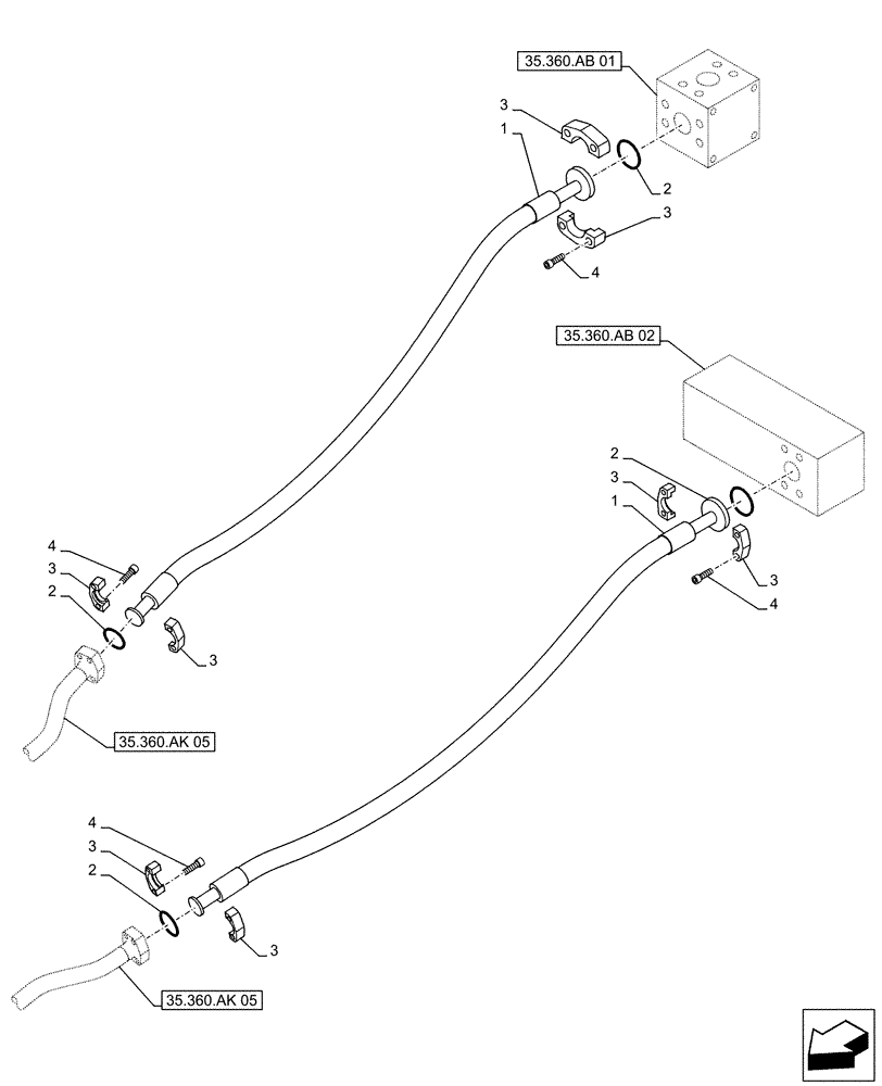 Схема запчастей Case CX490D LC - (35.360.AK[01]) - VAR - 461561, 461865 - BOOM, LINES, HAMMER CIRCUIT (35) - HYDRAULIC SYSTEMS