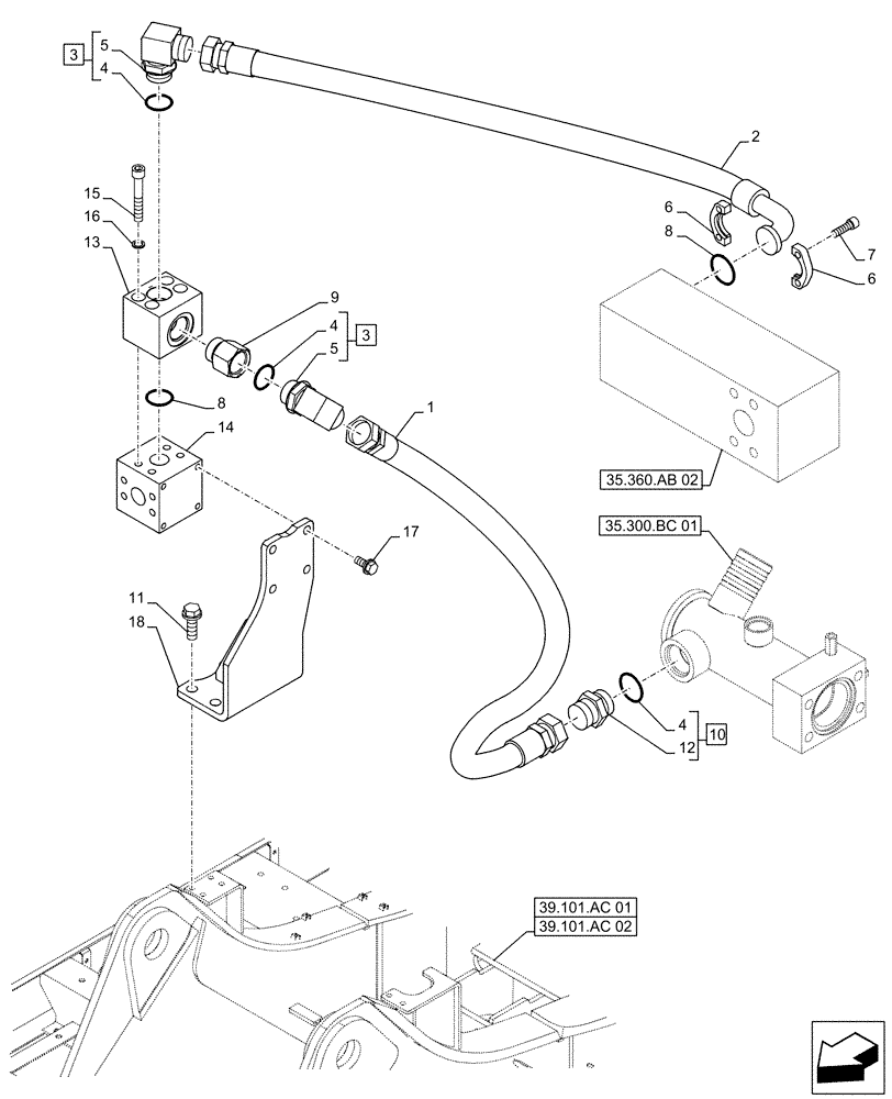Схема запчастей Case CX490D LC - (35.360.AB[01]) - VAR - 461561, 461865 - HAMMER CIRCUIT, LINES (35) - HYDRAULIC SYSTEMS