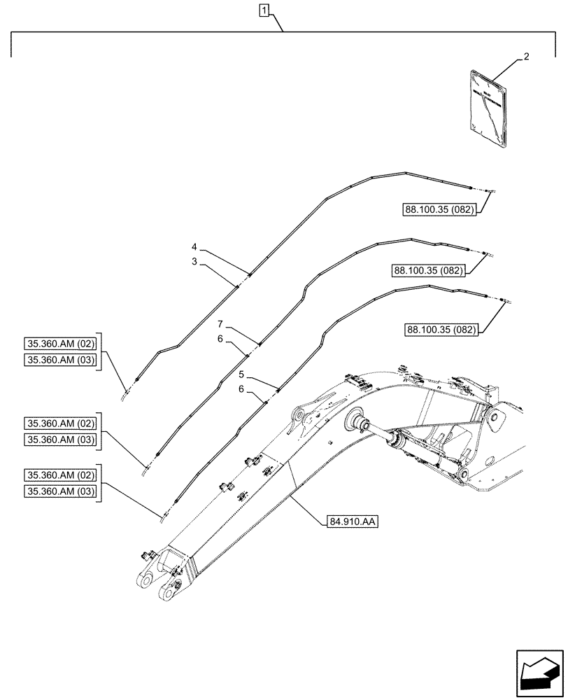Схема запчастей Case CX210D LC - (88.100.35[078]) - DIA KIT, CLAMSHELL BUCKET, ROTATION, W/ ELECTRICAL PROPORTIONAL CONTROL, BOOM, LINE (88) - ACCESSORIES