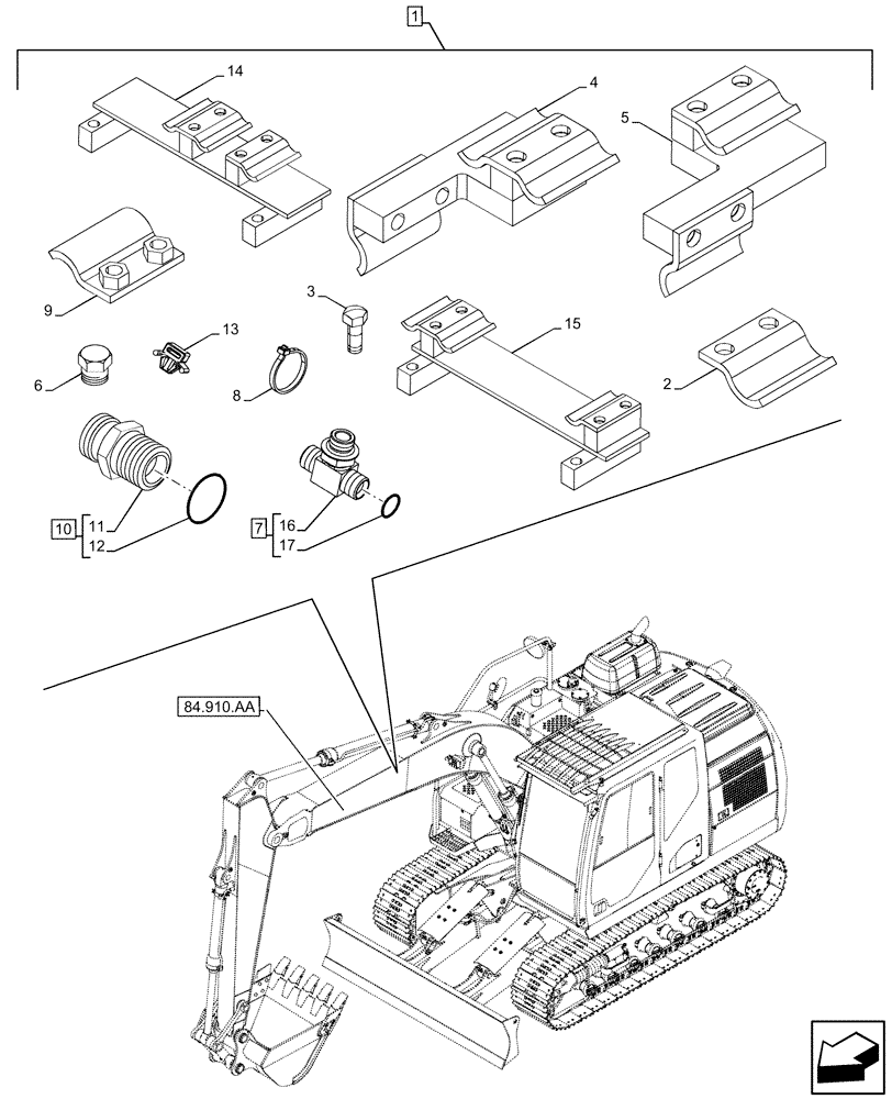 Схема запчастей Case CX210D LC - (88.100.35[103]) - DIA KIT, CLAMSHELL BUCKET, ROTATION, W/ ELECTRICAL PROPORTIONAL CONTROL, CLAMP, PLUG, ADAPTER (88) - ACCESSORIES