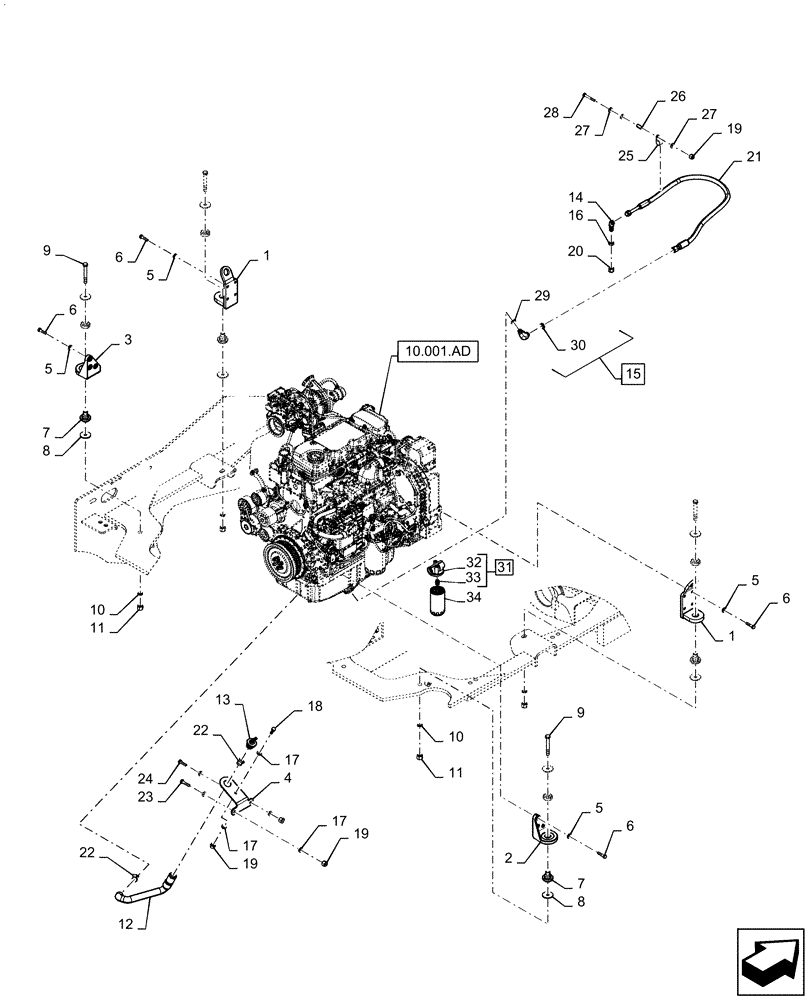 Схема запчастей Case 521F - (10.001.AK[01]) - ENGINE INSTALLATION (10) - ENGINE