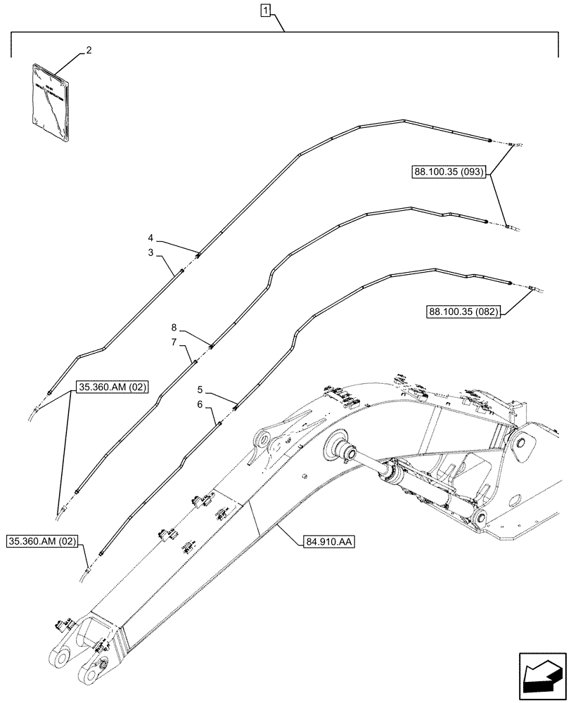 Схема запчастей Case CX300D LC - (88.100.35[078]) - DIA KIT, CLAMSHELL BUCKET, ROTATION, W/ ELECTRICAL PROPORTIONAL CONTROL, BOOM, LINE (88) - ACCESSORIES