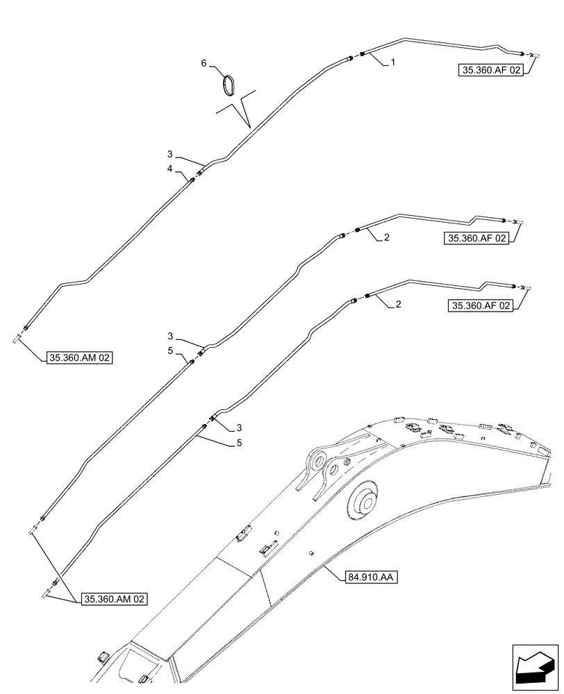 Схема запчастей Case CX500D LC - (35.360.AM[01]) - VAR - 461863 - BOOM, LINES, CLAMSHELL BUCKET, ROTATION, W/ ELECTRICAL PROPORTIONAL CONTROL (35) - HYDRAULIC SYSTEMS