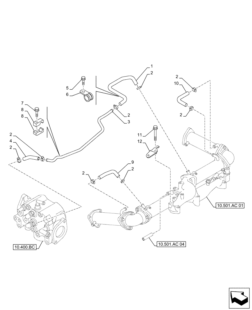 Схема запчастей Case AQ-6UZ1XASS01 - (10.501.AC[03]) - EXHAUST GAS RECIRCULATION, LINE (10) - ENGINE