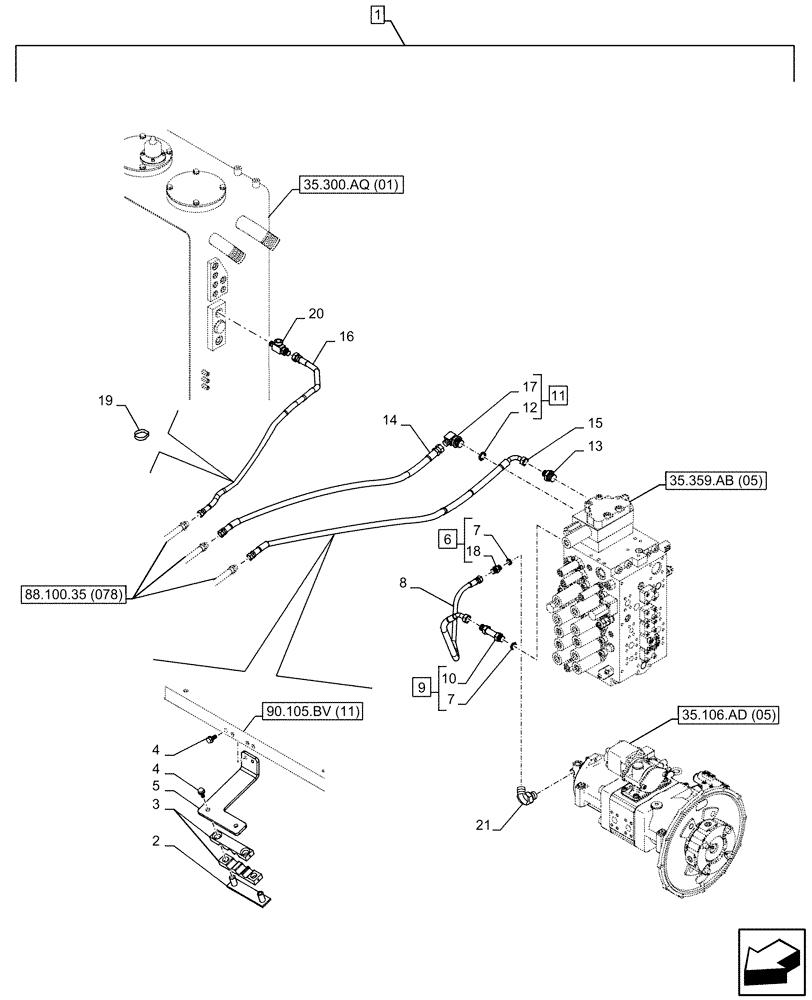 Схема запчастей Case CX250D LC - (88.100.35[082]) - DIA KIT, CLAMSHELL BUCKET, ROTATION, W/ ELECTRICAL PROPORTIONAL CONTROL, HYDRAULIC LINE (88) - ACCESSORIES