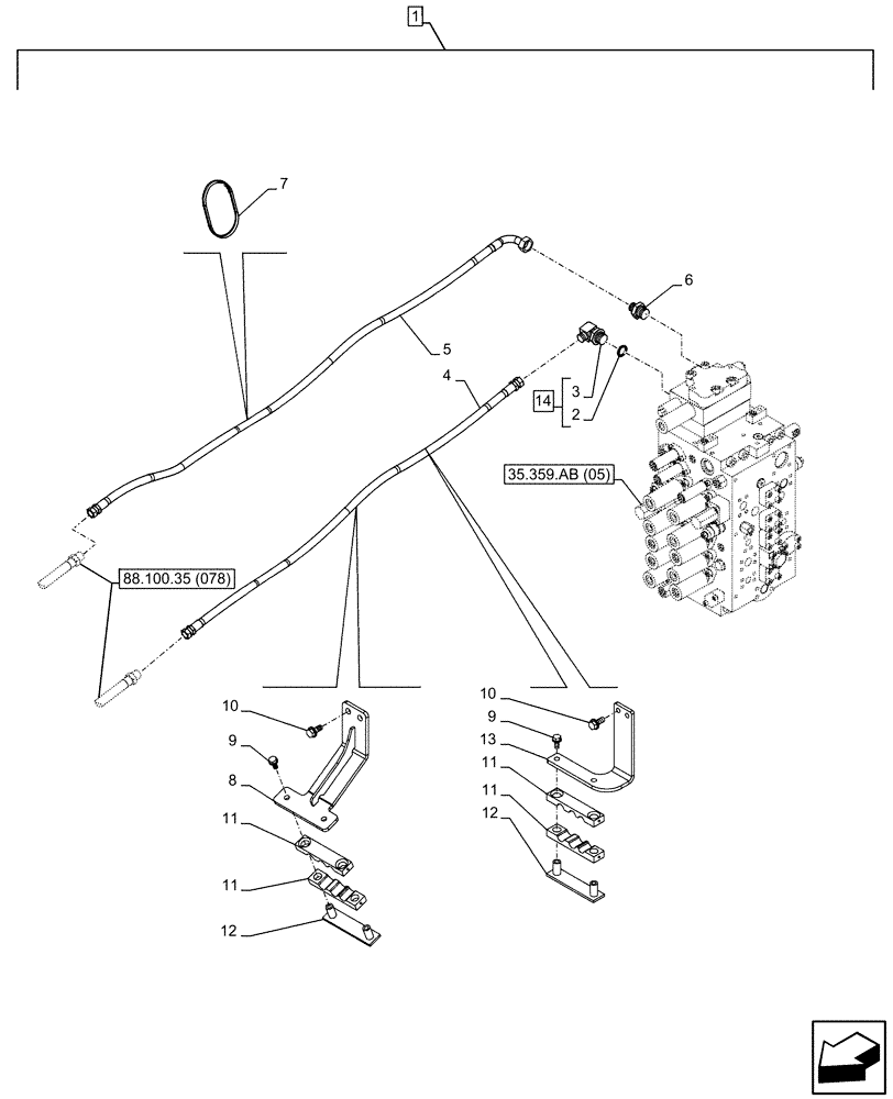 Схема запчастей Case CX300D LC - (88.100.35[093]) - DIA KIT, CLAMSHELL BUCKET, ROTATION, W/ ELECTRICAL PROPORTIONAL CONTROL, HYDRAULIC LINE (88) - ACCESSORIES