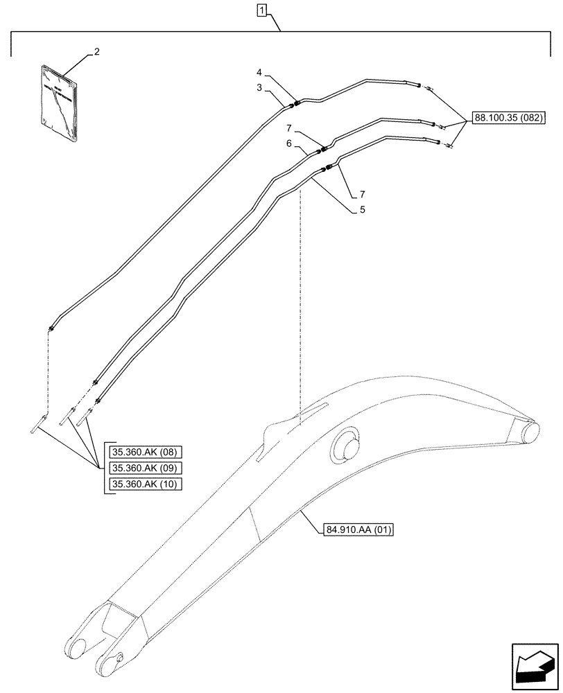 Схема запчастей Case CX350D LC - (88.100.35[078]) - DIA KIT, CLAMSHELL BUCKET, ROTATION, W/ ELECTRICAL PROPORTIONAL CONTROL, BOOM, LINE (88) - ACCESSORIES