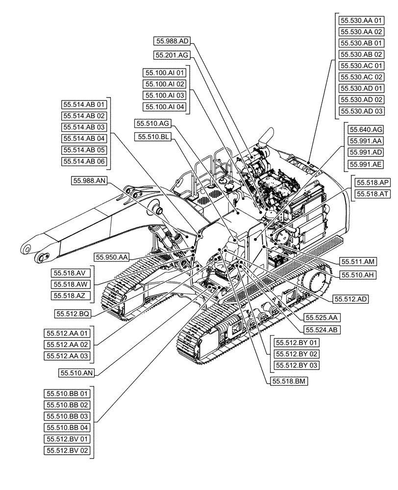 Схема запчастей Case CX500D LC - (55.000.00[01]) - SECTION INDEX - ELECTRICAL SYSTEMS (55) - ELECTRICAL SYSTEMS