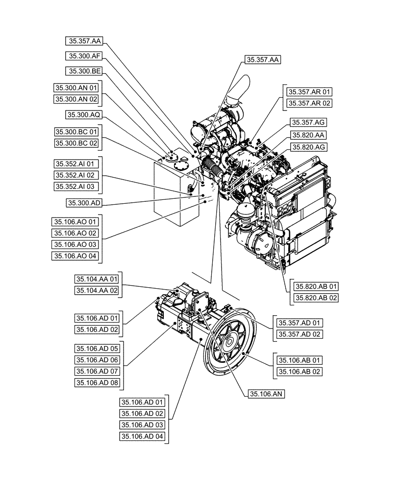Схема запчастей Case CX500D RTC - (35.000.00[01]) - SECTION INDEX - HYDRAULIC SYSTEMS (35) - HYDRAULIC SYSTEMS
