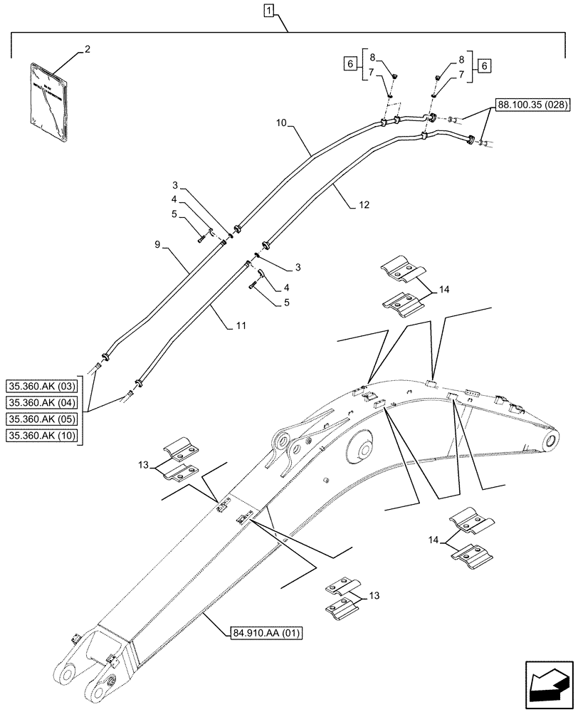 Схема запчастей Case CX350D LC - (88.100.35[027]) - DIA KIT, HAMMER CIRCUIT, W/ ELECTRICAL PROPORTIONAL CONTROL, BOOM, LINE (88) - ACCESSORIES