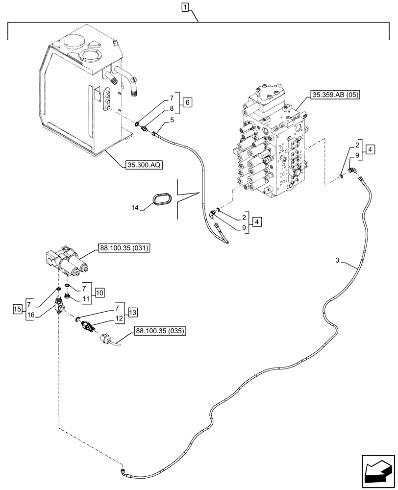 Схема запчастей Case CX350D LC - (88.100.35[034]) - DIA KIT, HAMMER CIRCUIT, W/ ELECTRICAL PROPORTIONAL CONTROL, SOLENOID VALVE, LINE, PRESSURE RELIEF VALVE, SENSOR (88) - ACCESSORIES