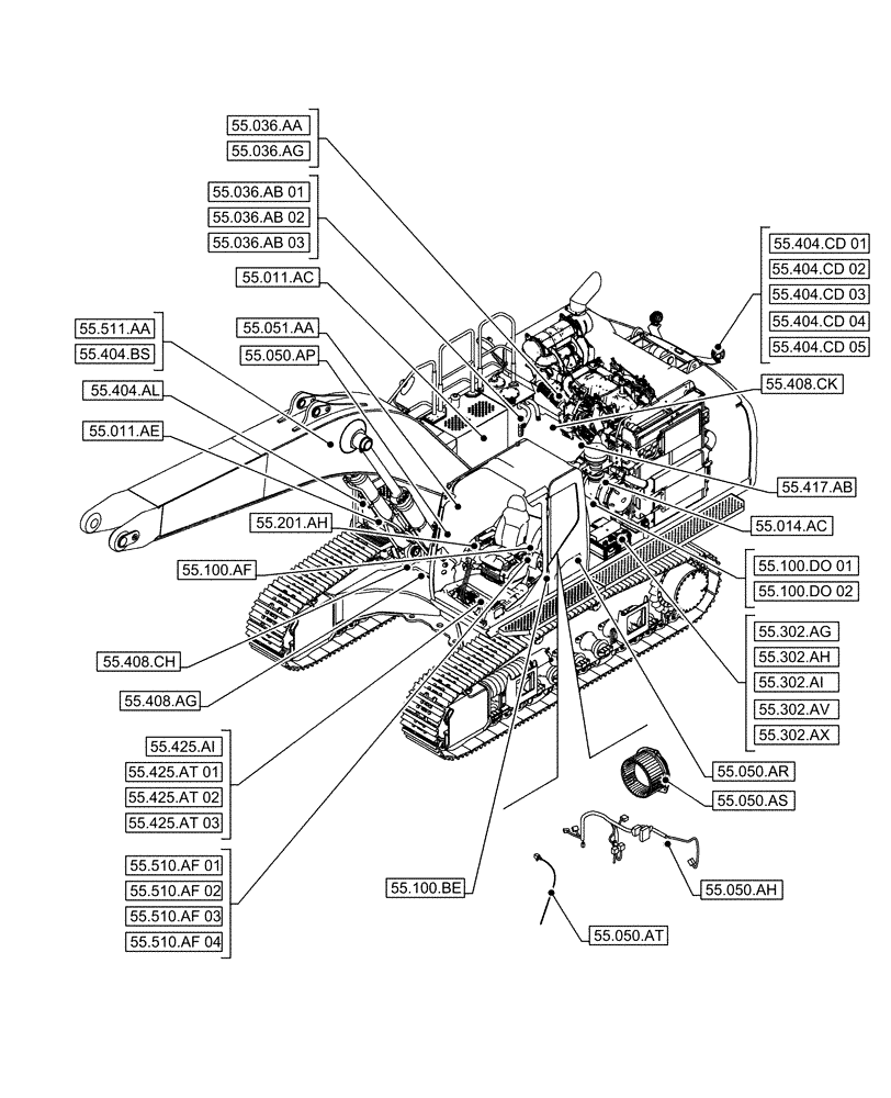 Схема запчастей Case CX490D LC - (00.000.55[02]) - PICTORIAL INDEX - ELECTRICAL SYSTEMS (00) - GENERAL & PICTORIAL INDEX