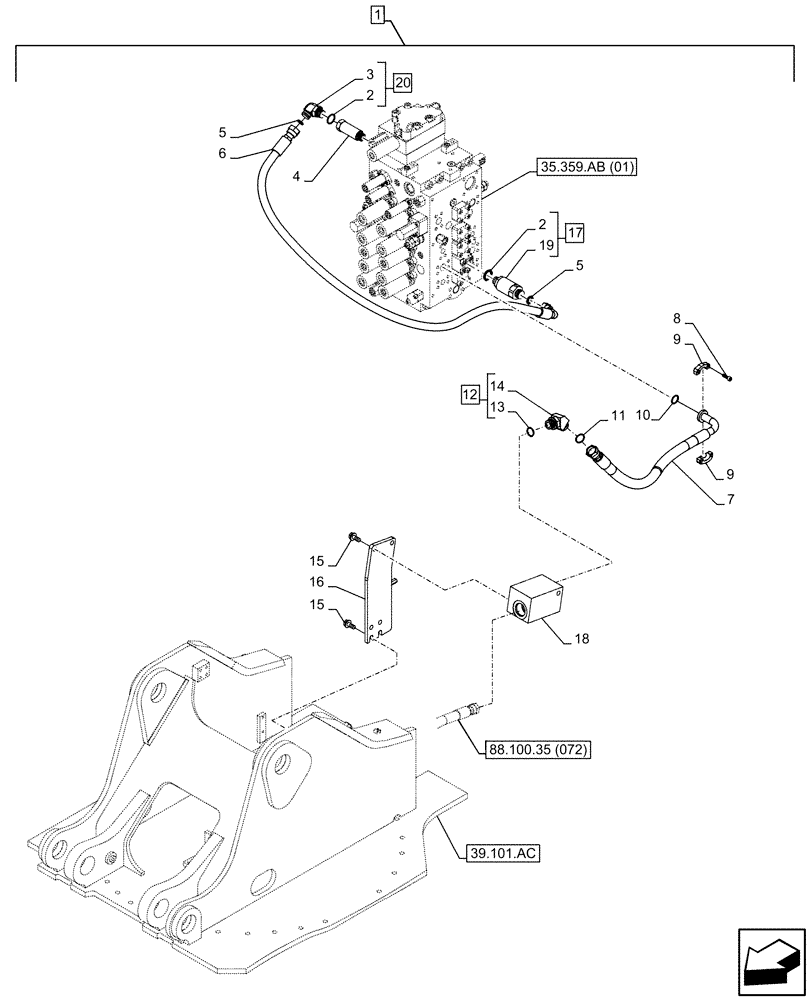 Схема запчастей Case CX300D LC - (88.100.35[070]) - DIA KIT, AUXILIARY CIRCUIT, SHEARS, W/ ELECTRICAL PROPORTIONAL CONTROL, BOOM, LINE (88) - ACCESSORIES