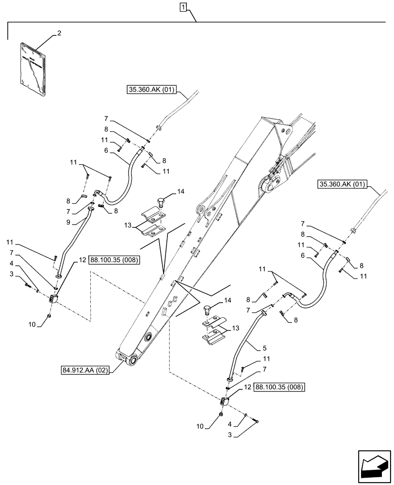Схема запчастей Case CX300D LC - (88.100.35[007]) - DIA KIT, HAMMER CIRCUIT, SHEARS, HIGH FLOW, W/ ELECTRICAL PROPORTIONAL CONTROL, LINE, ARM (L=3.66M) (88) - ACCESSORIES