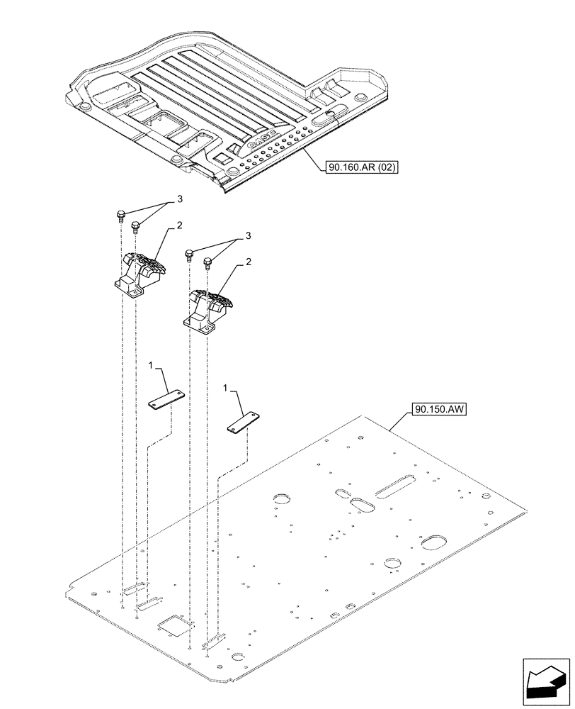 Схема запчастей Case CX210D LC LR - (90.160.AS[02]) - VAR - 461561, 461571, 461872 - FOOT BOARD, HAMMER CIRCUIT (90) - PLATFORM, CAB, BODYWORK AND DECALS