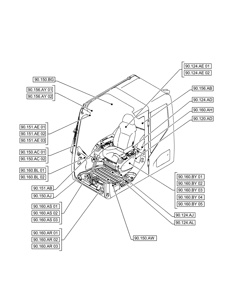 Схема запчастей Case CX490D LC - (00.000.90[01]) - PICTORIAL INDEX - PLATFORM, CAB, BODYWORK AND DECALS (00) - GENERAL & PICTORIAL INDEX