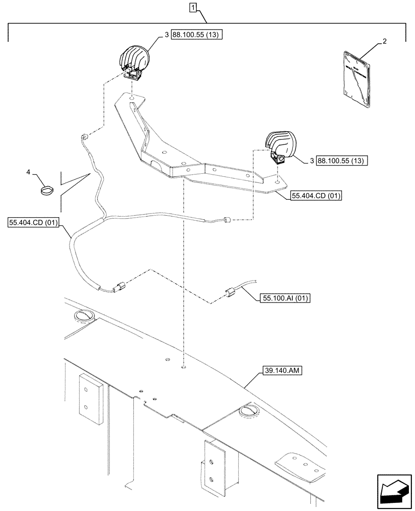 Схема запчастей Case CX210D LC - (88.100.55[10]) - DIA KIT, RIGHT, LEFT, REAR VIEW CAMERA, LIGHT (88) - ACCESSORIES
