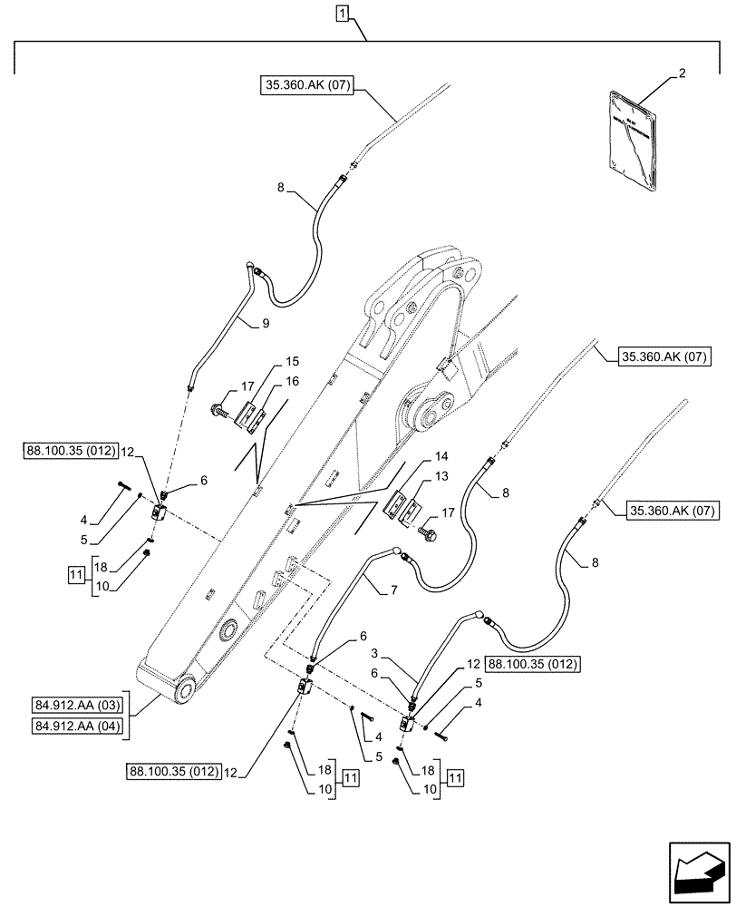 Схема запчастей Case CX350D LC - (88.100.35[011]) - DIA KIT, CLAMSHELL BUCKET, ROTATION, W/ ELECTRICAL PROPORTIONAL CONTROL, LINE, ARM (L=2.65M) (88) - ACCESSORIES