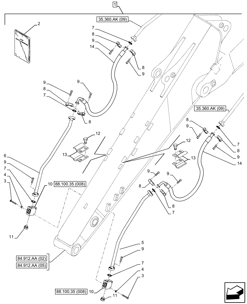 Схема запчастей Case CX350D LC - (88.100.35[007]) - DIA KIT, HAMMER CIRCUIT, SHEARS, HIGH FLOW, W/ ELECTRICAL PROPORTIONAL CONTROL, LINE, ARM (L=3.25M) (88) - ACCESSORIES