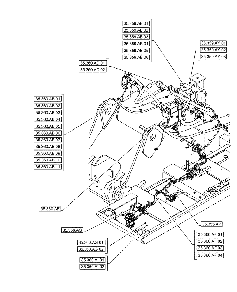 Схема запчастей Case CX490D LC - (00.000.35[02]) - PICTORIAL INDEX - HYDRAULIC SYSTEMS (00) - GENERAL & PICTORIAL INDEX