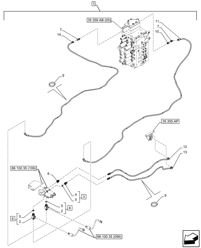 Схема запчастей Case CX210D LC - (88.100.35[098]) - DIA KIT, CLAMSHELL BUCKET, ROTATION, W/ ELECTRICAL PROPORTIONAL CONTROL, HYDRAULIC LINE (88) - ACCESSORIES