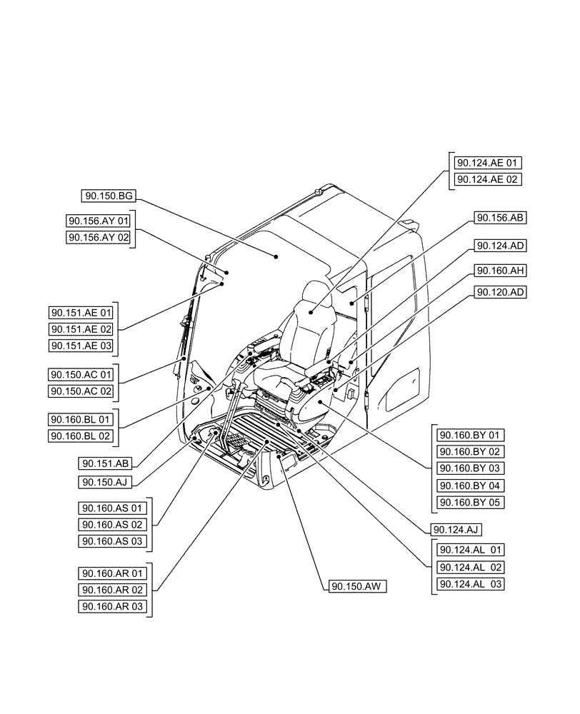 Схема запчастей Case CX500D RTC - (90.000.00[01]) - SECTION INDEX - PLATFORM, CAB, BODYWORK & DECALS (90) - PLATFORM, CAB, BODYWORK AND DECALS