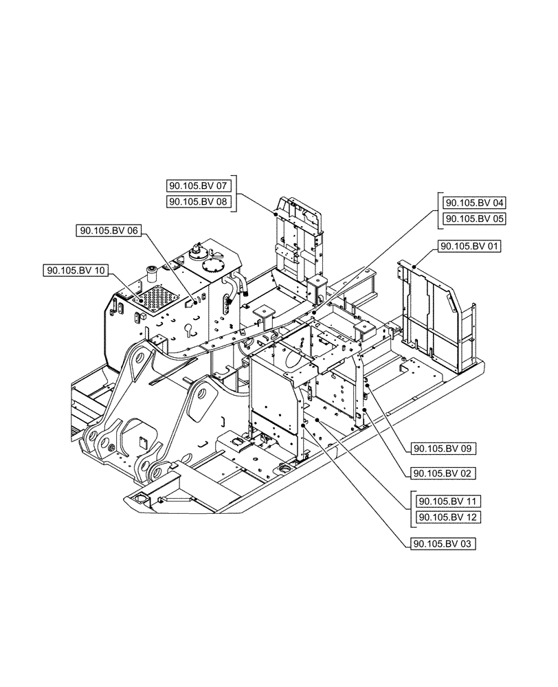 Схема запчастей Case CX490D RTC - (90.000.00[02]) - SECTION INDEX - PLATFORM, CAB, BODYWORK & DECALS (90) - PLATFORM, CAB, BODYWORK AND DECALS