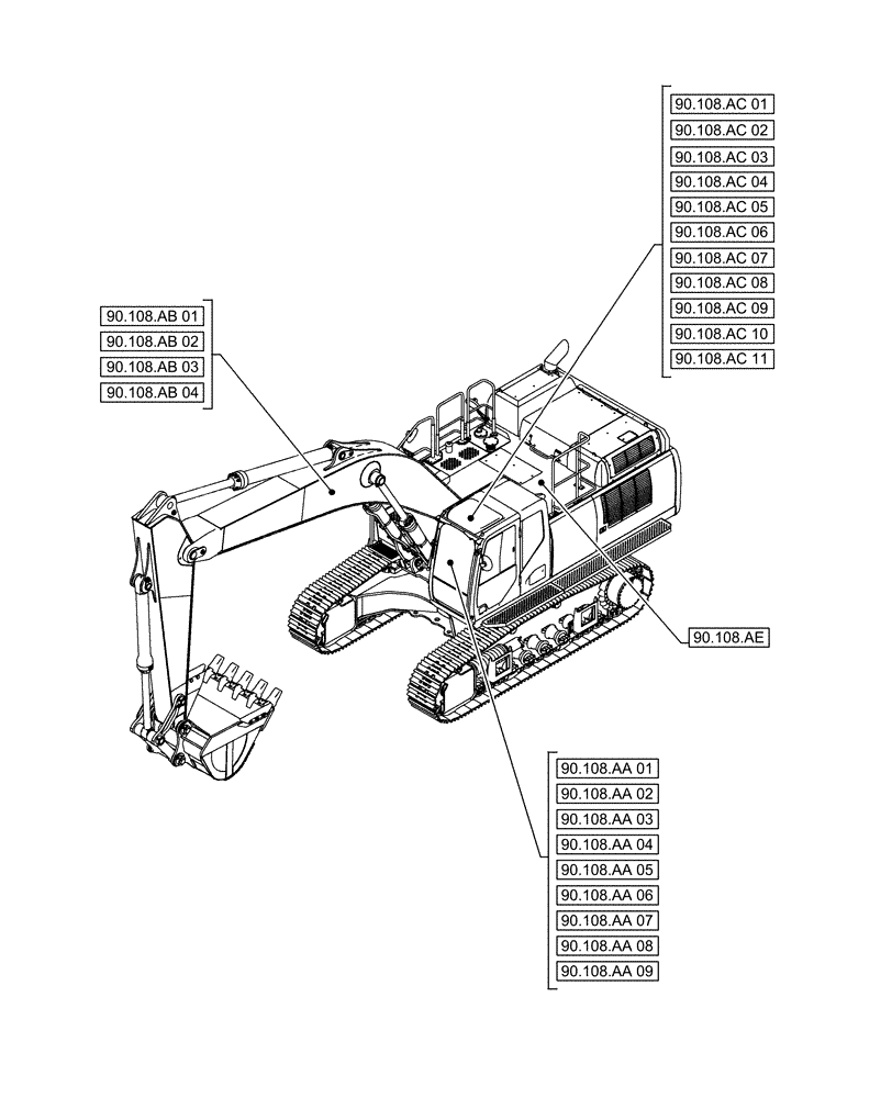 Схема запчастей Case CX490D LC - (00.000.90[04]) - PICTORIAL INDEX - PLATFORM, CAB, BODYWORK AND DECALS (00) - GENERAL & PICTORIAL INDEX