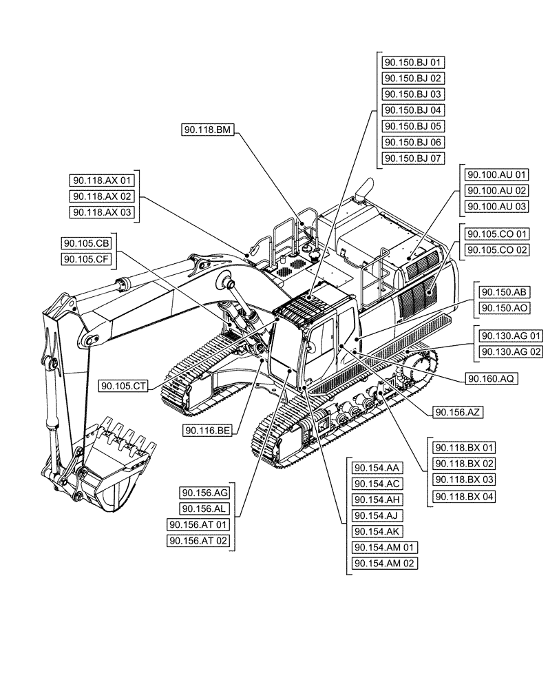 Схема запчастей Case CX500D RTC - (90.000.00[03]) - SECTION INDEX - PLATFORM, CAB, BODYWORK & DECALS (90) - PLATFORM, CAB, BODYWORK AND DECALS
