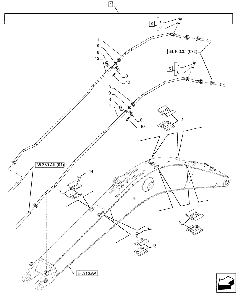 Схема запчастей Case CX300D LC - (88.100.35[073]) - DIA KIT, AUXILIARY CIRCUIT, SHEARS, W/ ELECTRICAL PROPORTIONAL CONTROL, BOOM, LINE (88) - ACCESSORIES