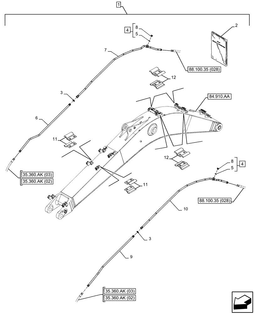 Схема запчастей Case CX210D LC - (88.100.35[027]) - DIA KIT, HAMMER CIRCUIT, W/ ELECTRICAL PROPORTIONAL CONTROL, BOOM, LINE (88) - ACCESSORIES