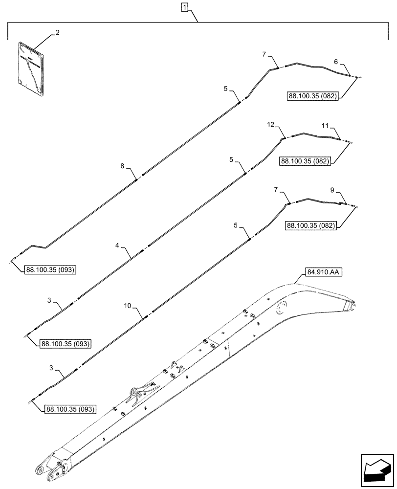 Схема запчастей Case CX250D LC LR - (88.100.35[078]) - DIA KIT, CLAMSHELL BUCKET, ROTATION, W/ ELECTRICAL PROPORTIONAL CONTROL, BOOM, LINE (88) - ACCESSORIES