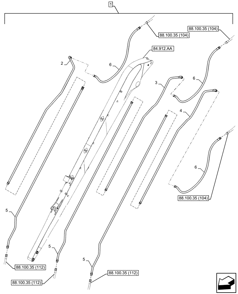 Схема запчастей Case CX250D LC LR - (88.100.35[111]) - DIA KIT, CLAMSHELL BUCKET, ROTATION, W/ HYDRAULIC CONTROL, ARM, LINE (88) - ACCESSORIES