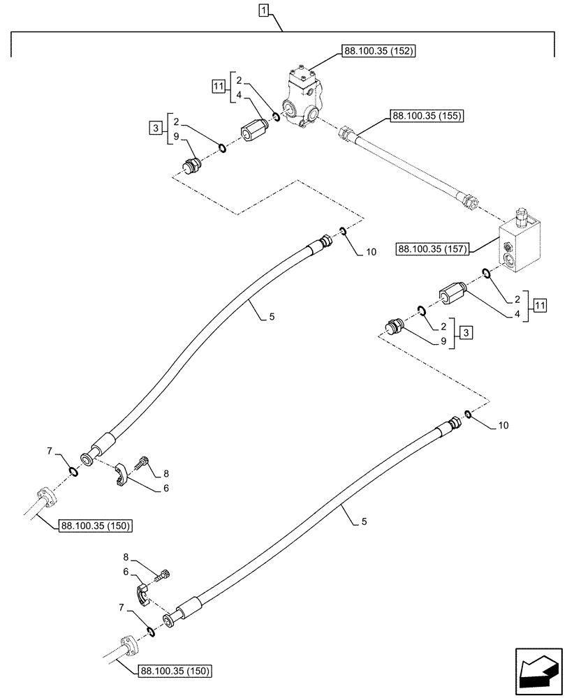 Схема запчастей Case CX350D LC - (88.100.35[151]) - DIA KIT, HAMMER CIRCUIT, HIGH FLOW, SHEARS, W/ ELECTRICAL PROPORTIONAL CONTROL, BOOM, LINE (88) - ACCESSORIES