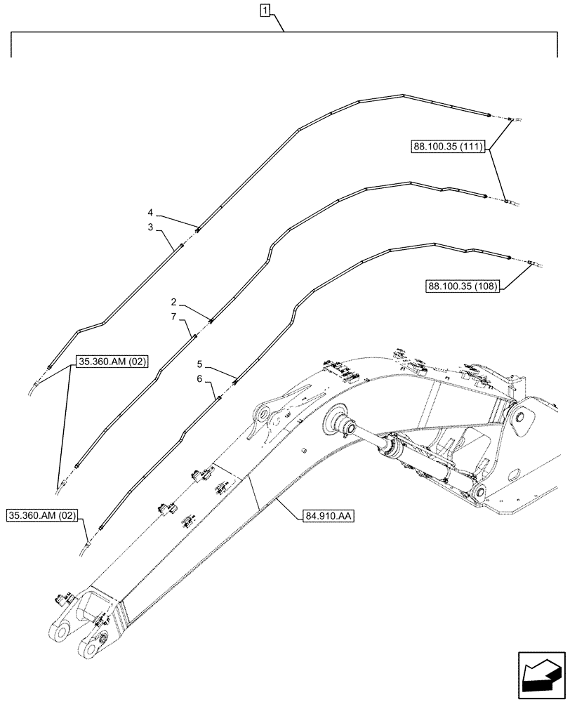 Схема запчастей Case CX300D LC - (88.100.35[104]) - DIA KIT, CLAMSHELL BUCKET, ROTATION, W/ ELECTRICAL PROPORTIONAL CONTROL, BOOM, LINE (88) - ACCESSORIES
