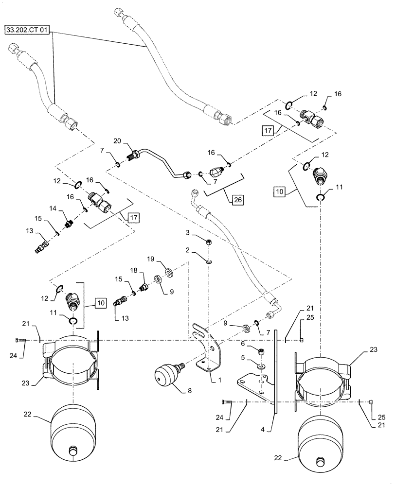Схема запчастей Case 521F - (33.202.AA[01]) - BRAKE ACCUMULATOR INSTALLATION (33) - BRAKES & CONTROLS
