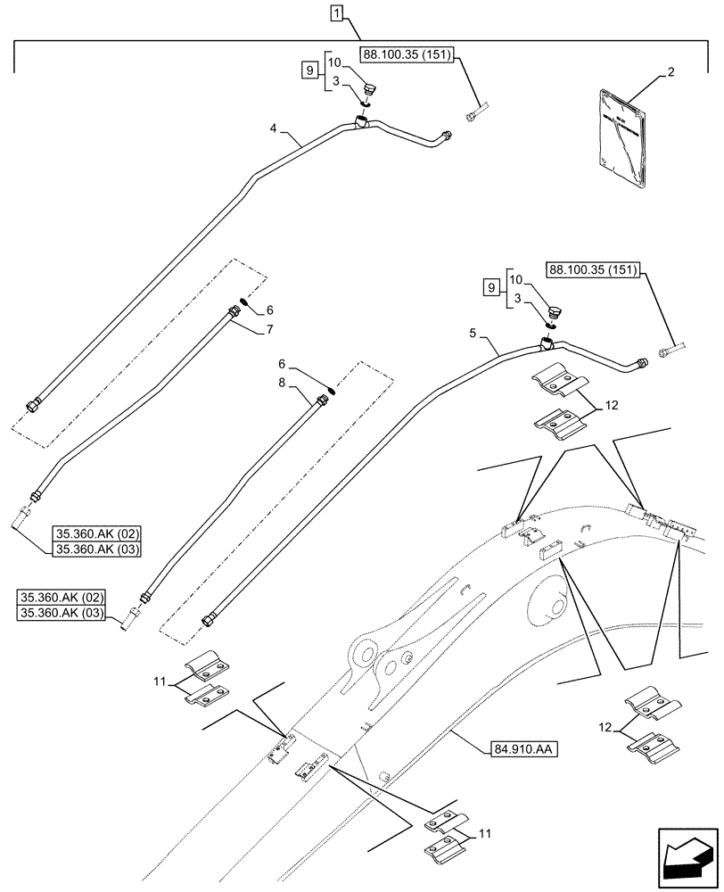 Схема запчастей Case CX210D LC - (88.100.35[150]) - DIA KIT, HAMMER CIRCUIT, HIGH FLOW, SHEARS, W/ ELECTRICAL PROPORTIONAL CONTROL, BOOM, LINE (88) - ACCESSORIES