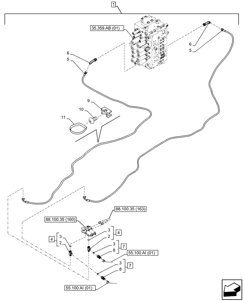 Схема запчастей Case CX210D LC - (88.100.35[162]) - DIA KIT, HAMMER CIRCUIT, HIGH FLOW, SHEARS, W/ ELECTRICAL PROPORTIONAL CONTROL, SOLENOID VALVE, REDUCER, LINE, PRESSURE RELIEF VALVE, SENSOR (88) - ACCESSORIES