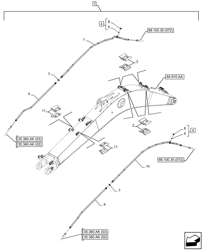 Схема запчастей Case CX210D LC - (88.100.35[073]) - DIA KIT, AUXILIARY CIRCUIT, SHEARS, W/ ELECTRICAL PROPORTIONAL CONTROL, BOOM, LINE (88) - ACCESSORIES