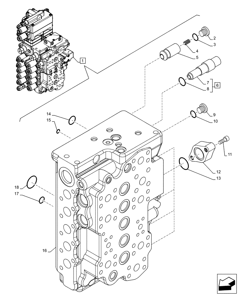Схема запчастей Case CX130D LC - (35.359.AB[10]) - VAR - 461863 - CONTROL VALVE, CLAMSHELL BUCKET, ROTATION, W/ ELECTRICAL PROPORTIONAL CONTROL, COMPONENTS (35) - HYDRAULIC SYSTEMS