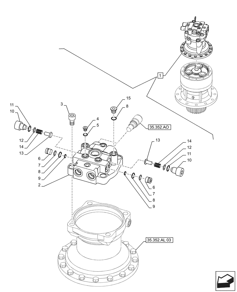 Схема запчастей Case CX210D LC - (35.352.AL[02]) - SWING REDUCTION UNIT, COMPONENTS (35) - HYDRAULIC SYSTEMS