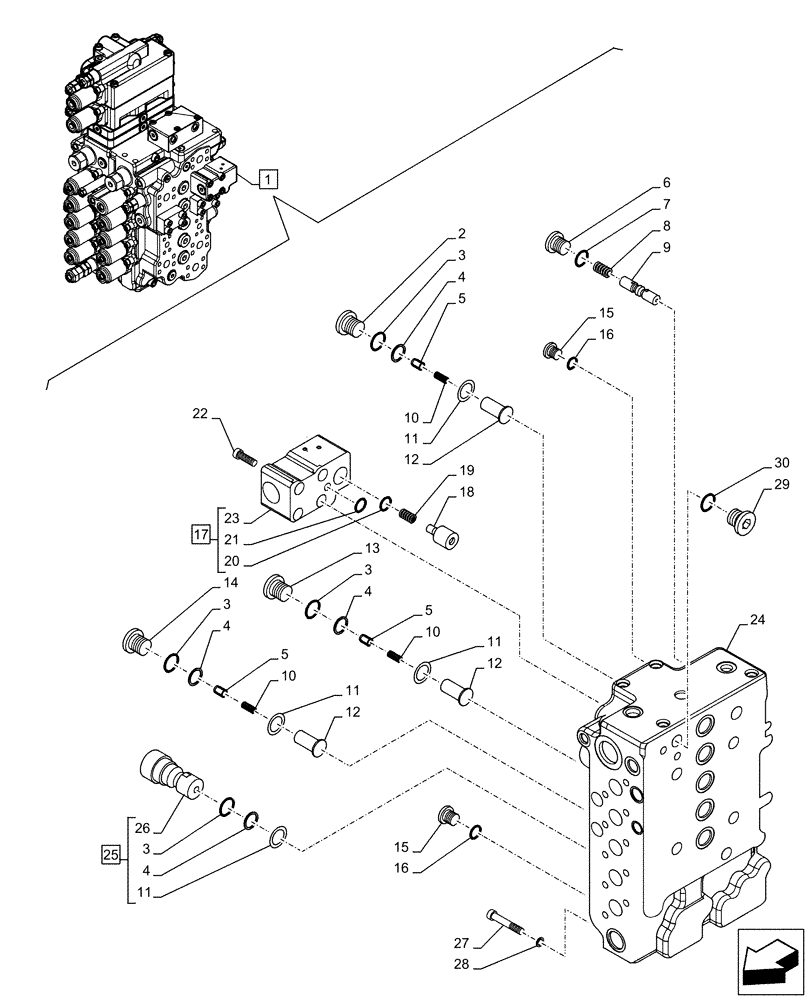 Схема запчастей Case CX130D - (35.359.AB[09]) - VAR - 461863 - CONTROL VALVE, CLAMSHELL BUCKET, ROTATION, W/ ELECTRICAL PROPORTIONAL CONTROL, COMPONENTS (35) - HYDRAULIC SYSTEMS