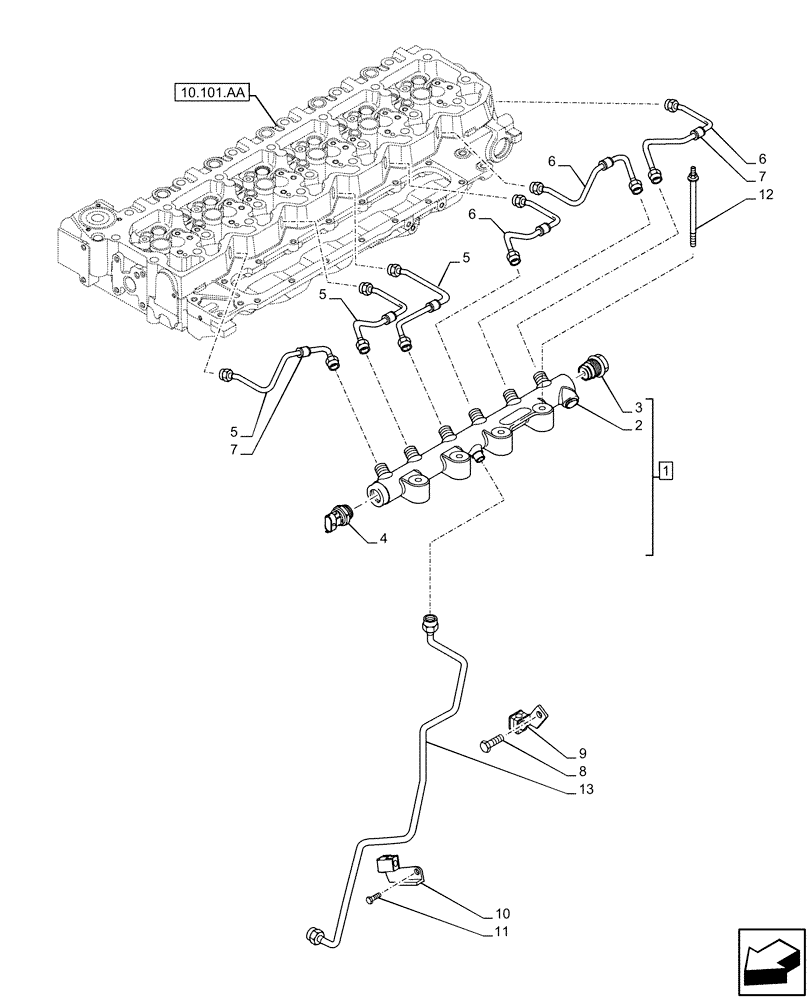 Схема запчастей Case F4HFE6131 B003 - (10.218.AI) - INJECTOR FUEL LINES (10) - ENGINE