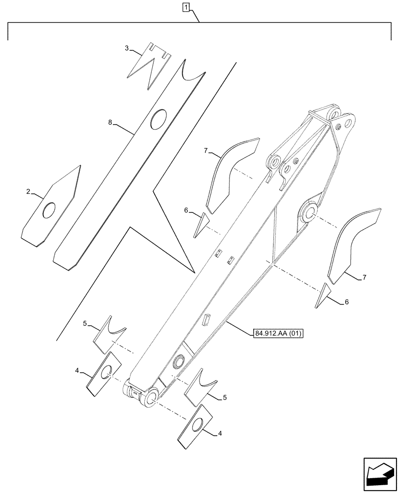 Схема запчастей Case CX300D LC - (88.100.84[07]) - DIA KIT, REINFORCEMENT, ARM (L=2.65M), SHORT (88) - ACCESSORIES