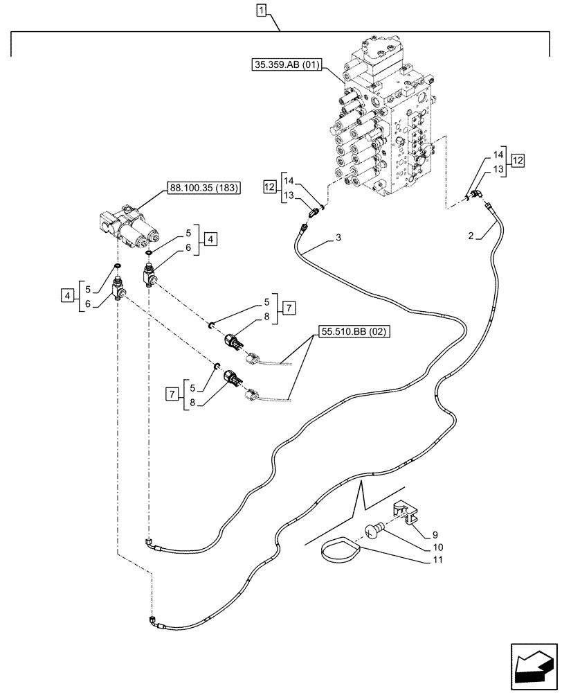 Схема запчастей Case CX350D LC - (88.100.35[185]) - DIA KIT, HAMMER CIRCUIT, HIGH FLOW, SHEARS, W/ ELECTRICAL PROPORTIONAL CONTROL, SOLENOID VALVE, REDUCER, LINE, PRESSURE RELIEF VALVE, SENSOR (88) - ACCESSORIES